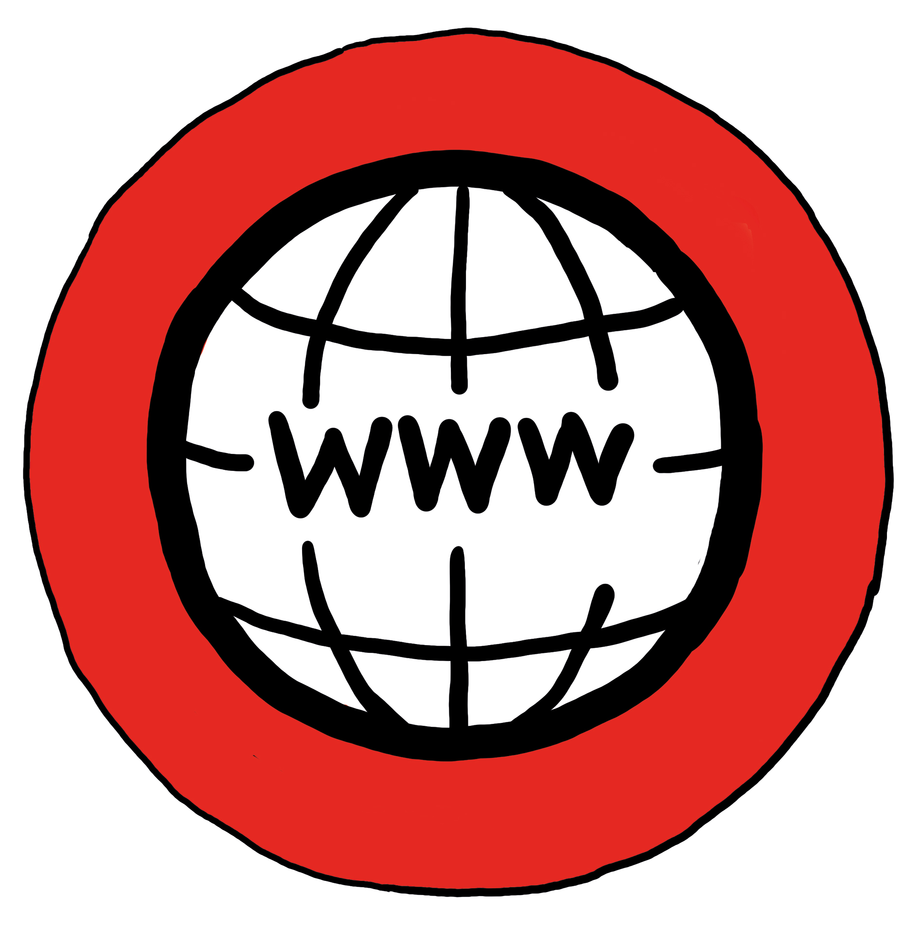 Ein schwarzer Kreis mit den Buchstaben WWW auf einem roten Kreis - Symbol für Internet-Adresse