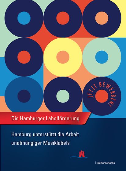 Schriftzug auf buntem Hintergrund: Die Hamburger Labelförderung - jetzt bewerben