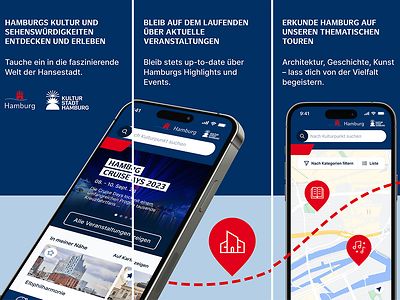  Verschiedene Ansichten der mobilen Applikation "Kulturpunkte Hamburg"