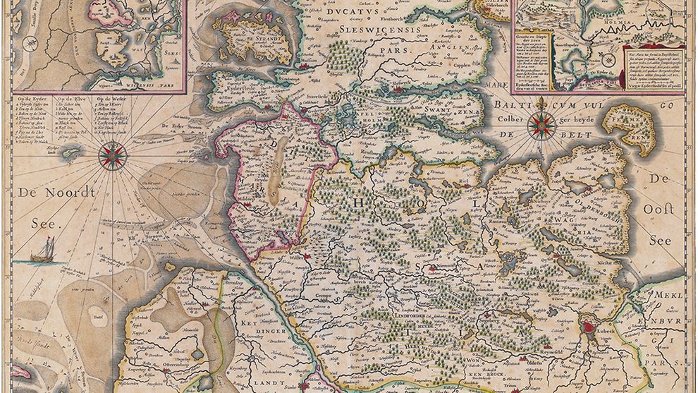 Ganzes Kartenblatt der Karte des Herzogtums Holstein 1631