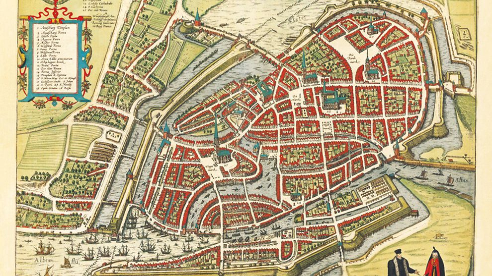 Ganzes Kartenblatt der Karte von Hamburg um 1589