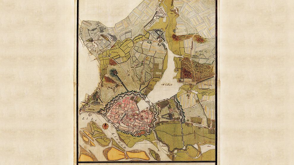 Ganzes Kartenblatt der Karte Grundriss von Hamburg 1741