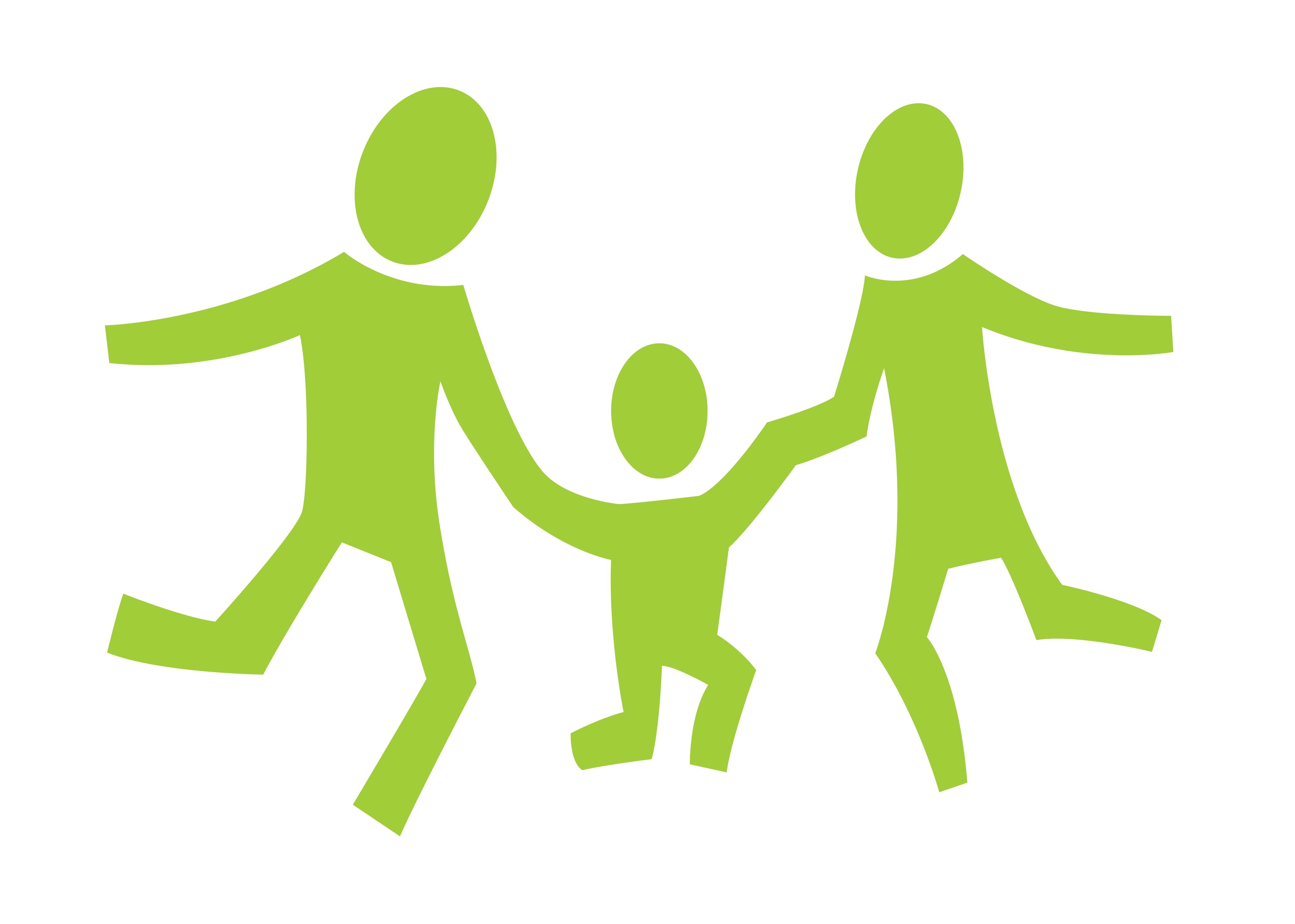 grün gezeichnete dreiköpfige Familie, stilisierte Darstellung