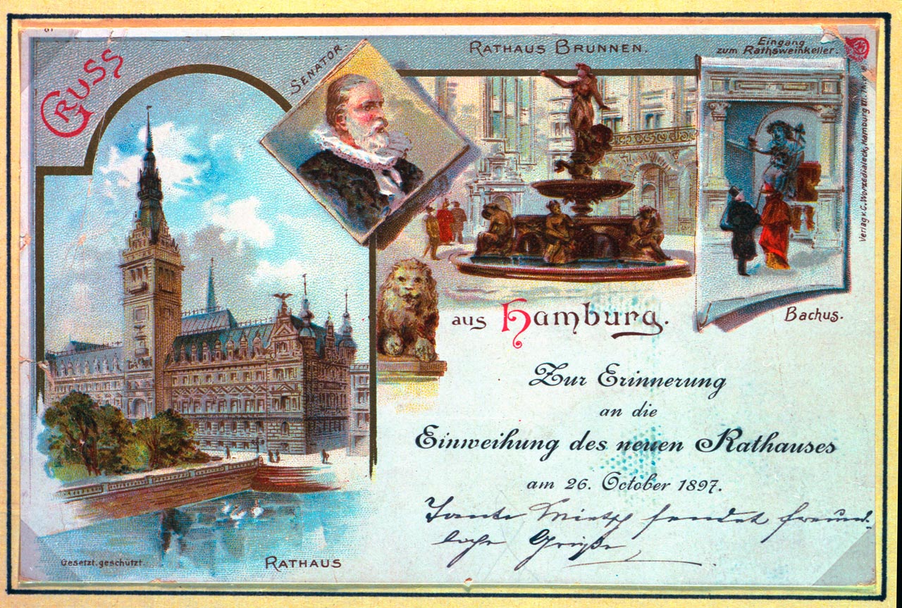 Postkarte zur Einweihung des Rathauses