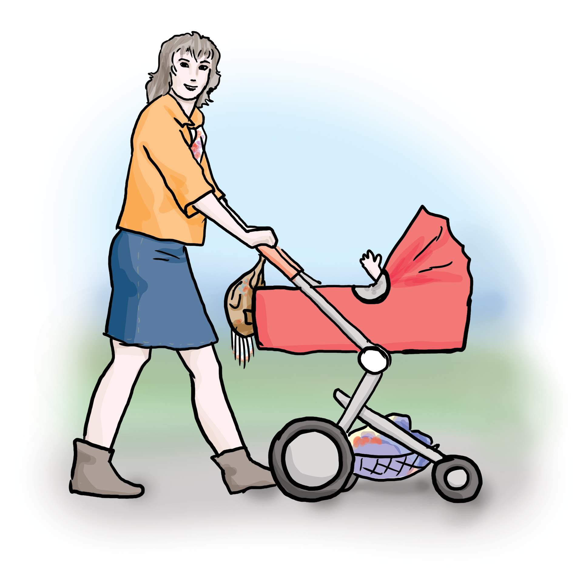 Eine Frau mit Kinderwagen