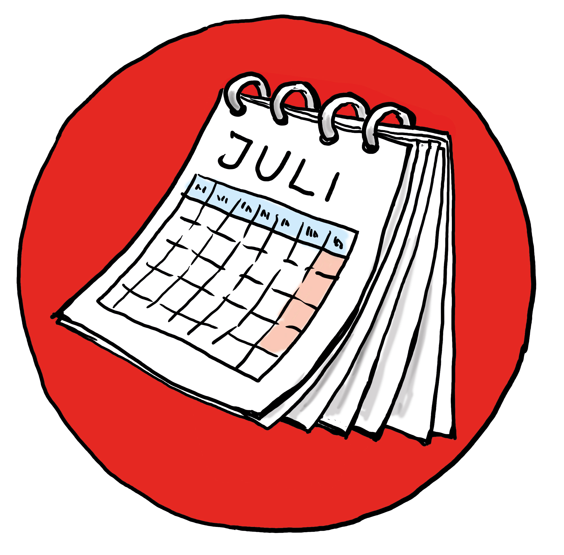 Ein Kalender auf einem roten Kreis - Symbol für Termin