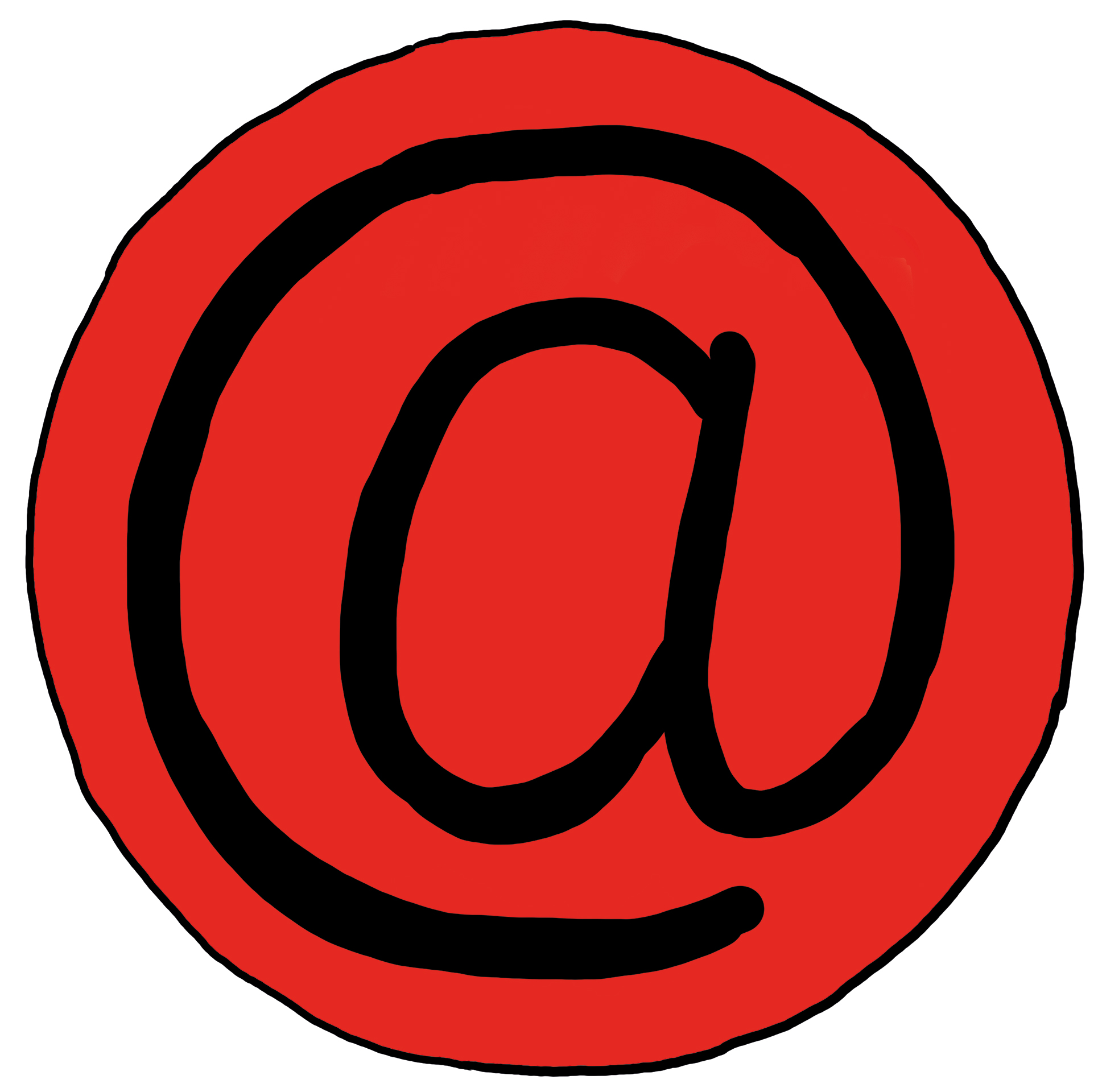 Ein schwarzes @ auf einem roten Kreis - Symbol für E-Mail schreiben