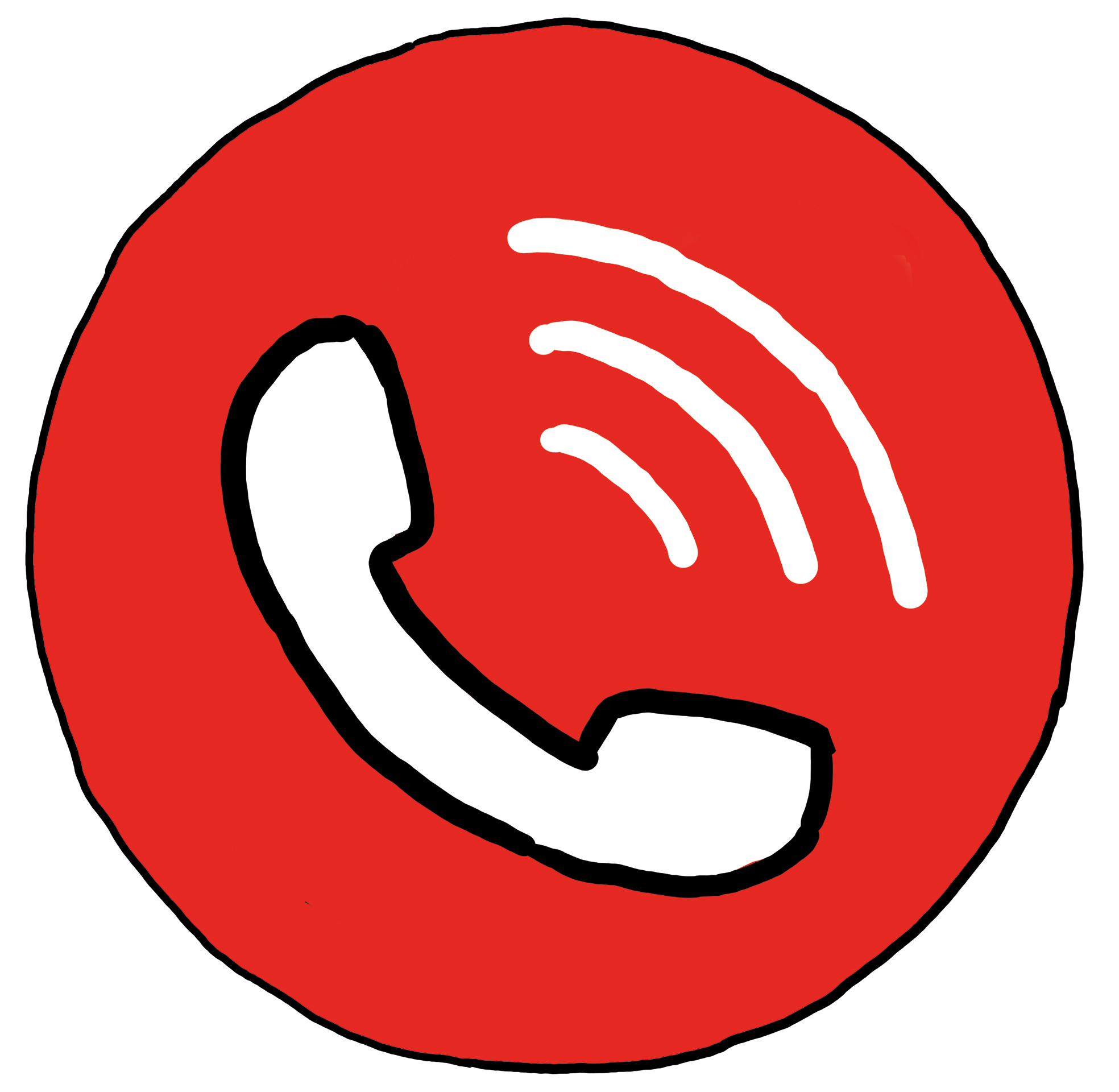 Ein weißer Telefonhörer auf einem roten Kreis - Symbol für telefonieren