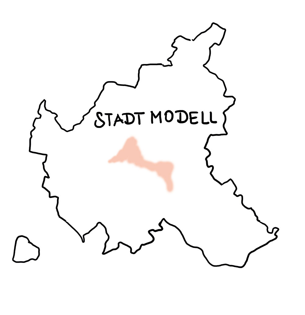 Eine Karte von Hamburg. Sie zeigt, welchen Ausschnitt das Stadtmodell darstellt.