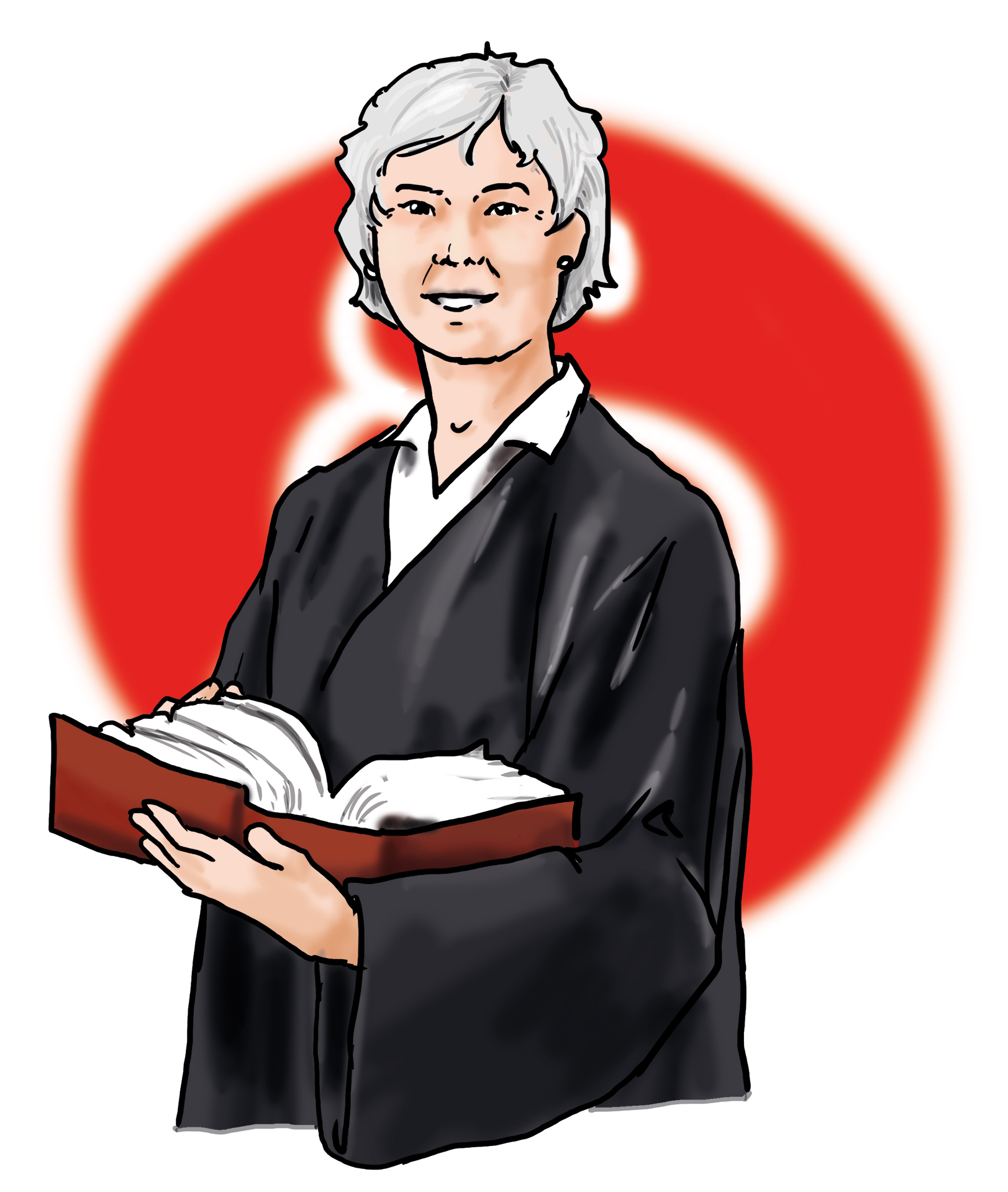 Eine Richterin hält ein aufgeschlagenes Gesetzbuch