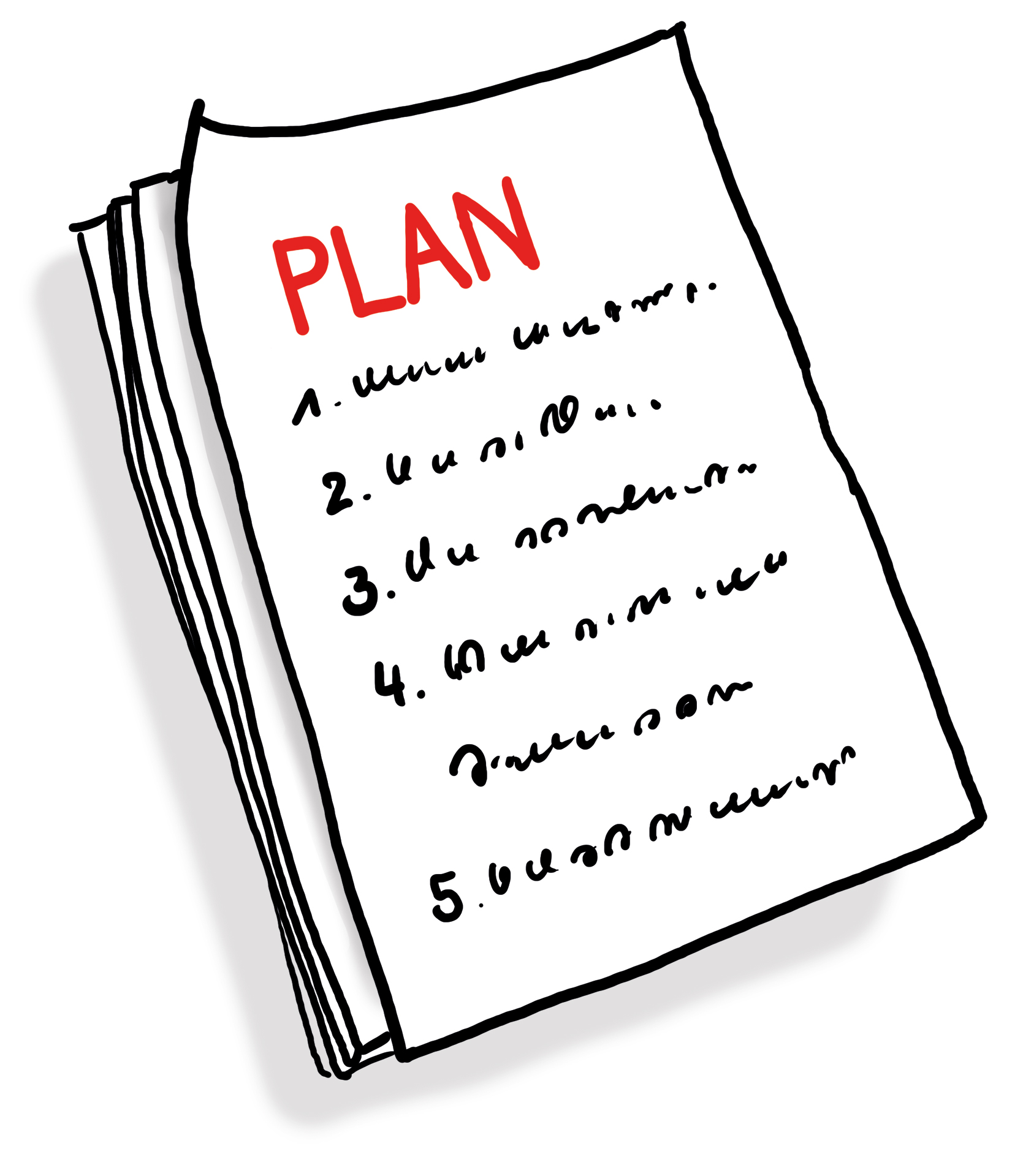 Ein Papierstapel mit der Überschrift "Plan"