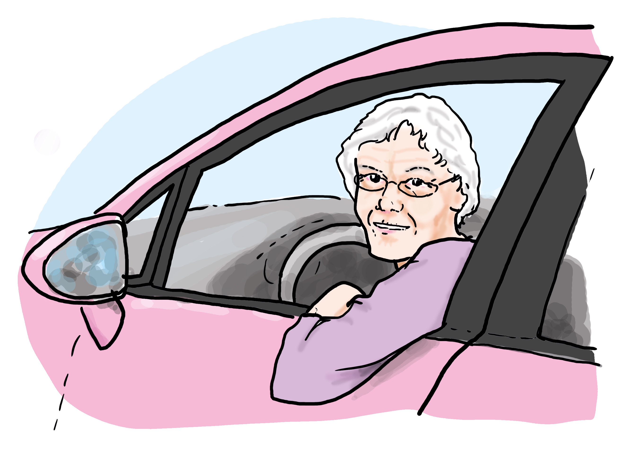 Eine ältere Person fährt Auto