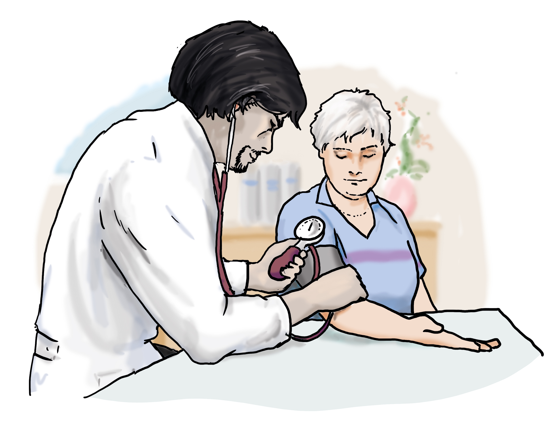 Ein Arzt untersucht eine kranke Frau