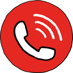 Ein weißer Telefonhörer auf einem roten Kreis - Symbol für telefonieren