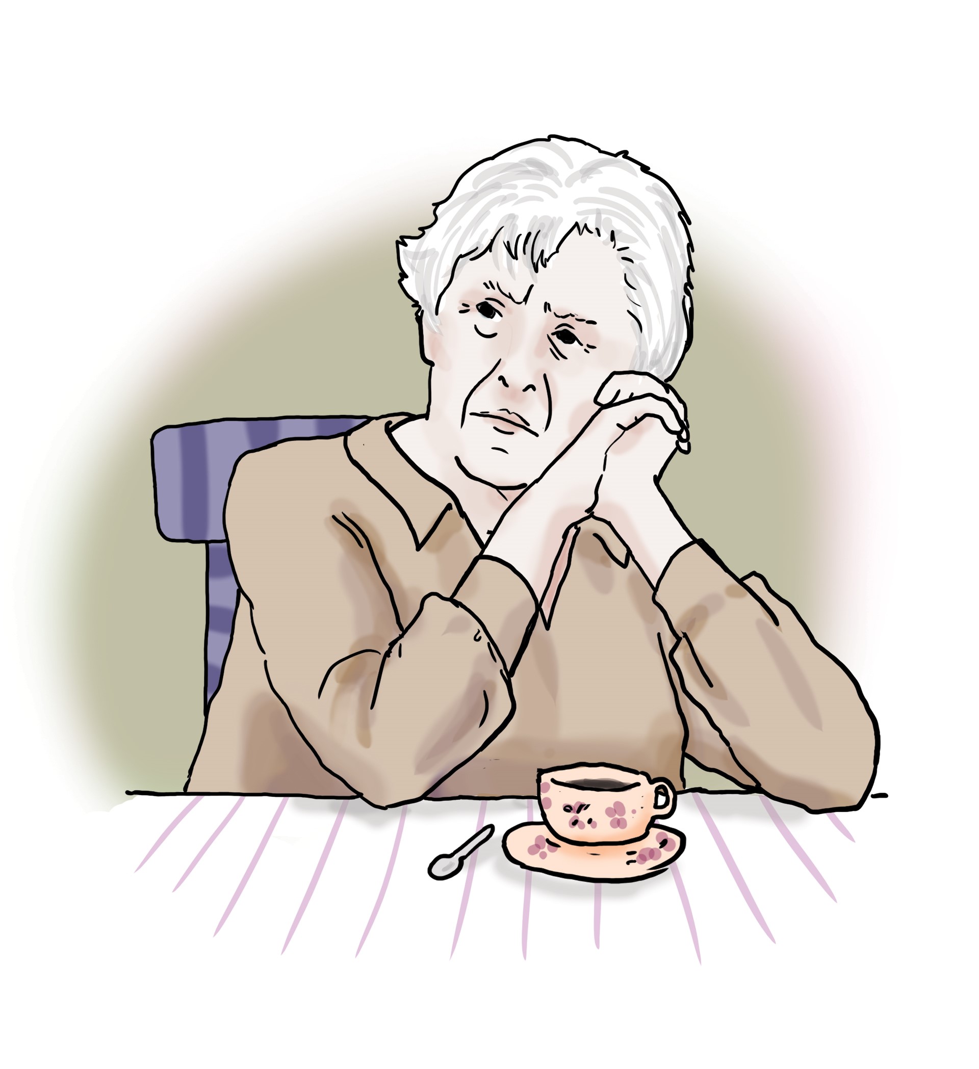 Ein Großmutter am Kaffeetisch