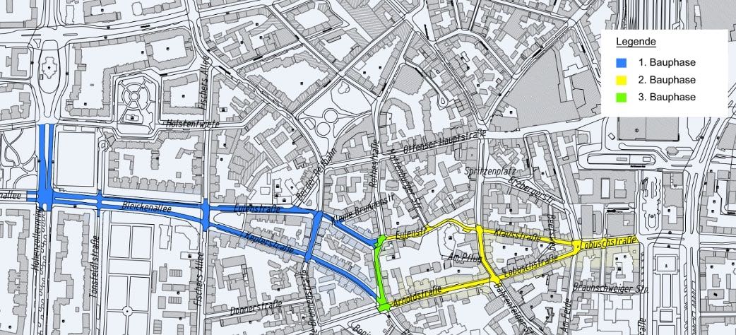 Karte mit eingefärbten Straßenzügen