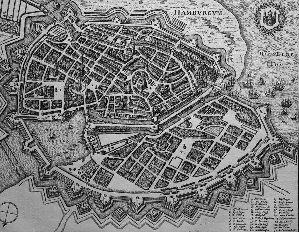 Historischer Stadtplan der Stadt Hamburg.