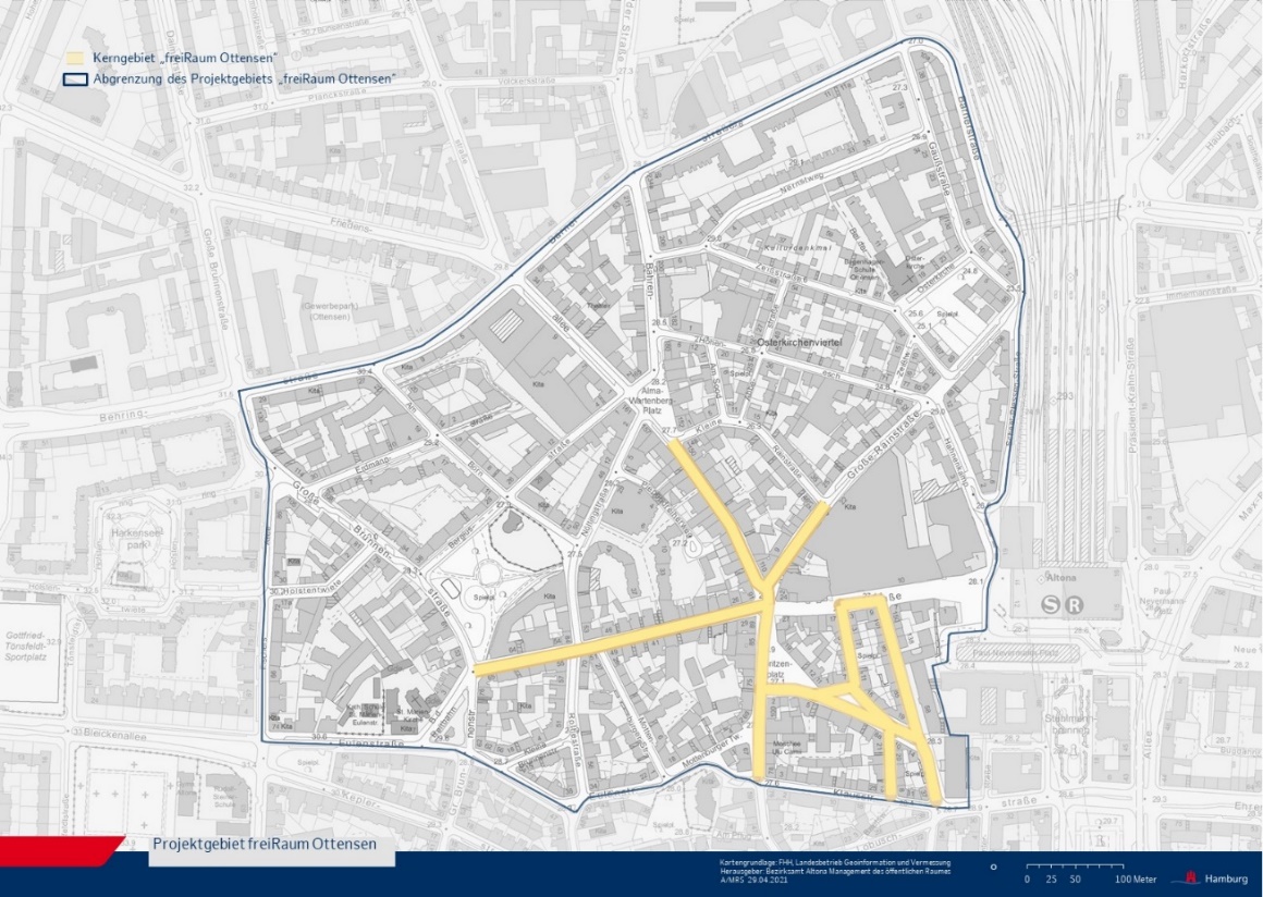 Grafik zeigt den Stadtplan rund um die Ottenser Hauptstraße 