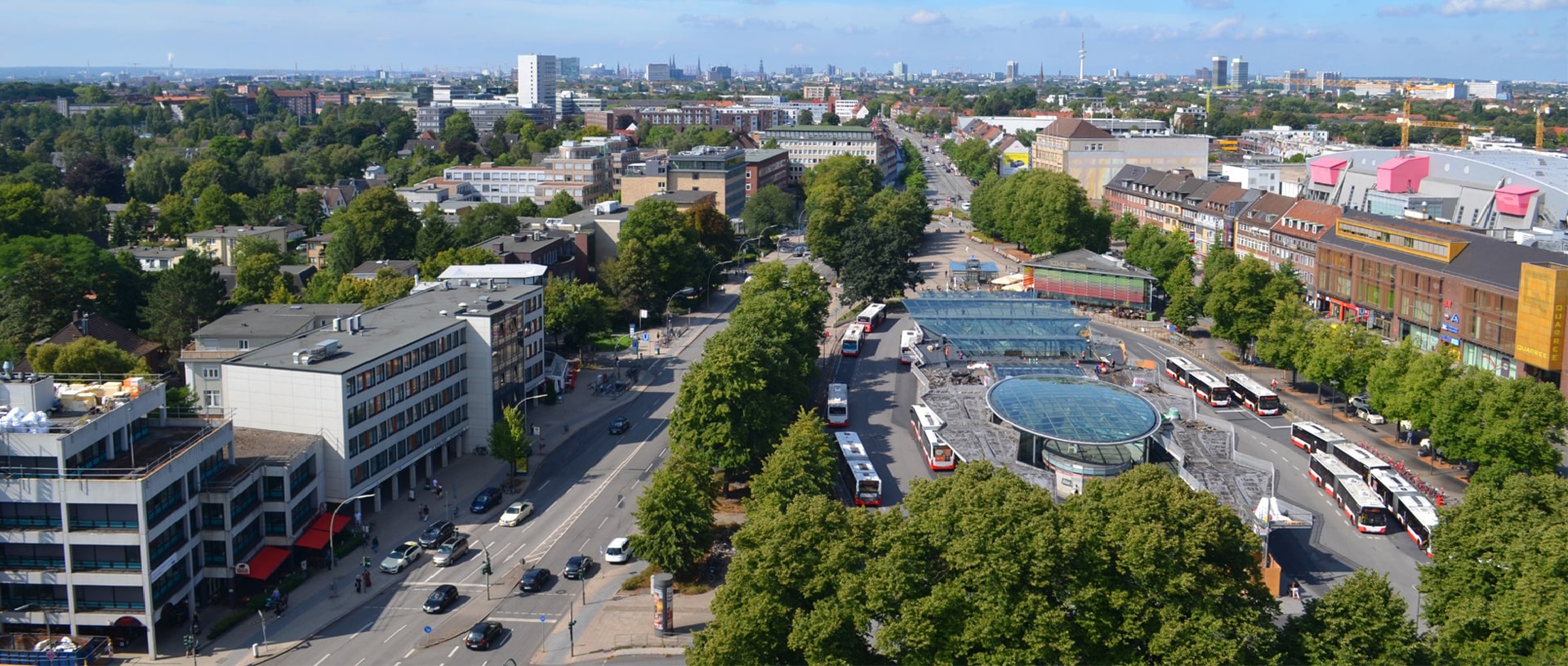 Wandsbek Markt mit dem ZOB und der Sichtachse in die Hamburger Innenstadt, Hintergrundbild