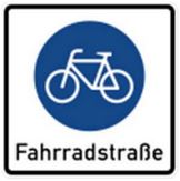 Ein Fahrrad in einen blauen Kreis darunter geschrieben Fahrradstraße