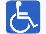 Symbol Behinderung: Weißer Rollstuhl auf blauem Grund © 2009 PHOTOS.COM / Jupiterimages 