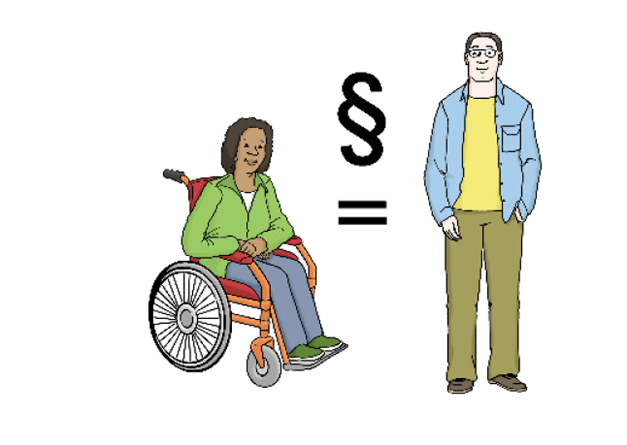 Rollstuhlfahrerin und stehender Mann