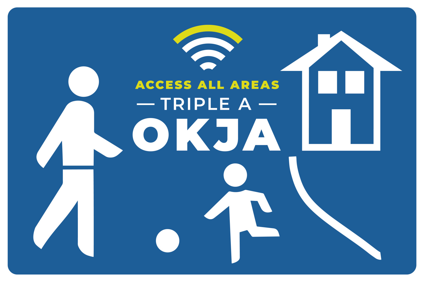 Zu sehen ist ein Bild, welches einem Spielstraßenschild nachempfunden ist und das Logo des Projekts Triple A OKJA darstellt. 