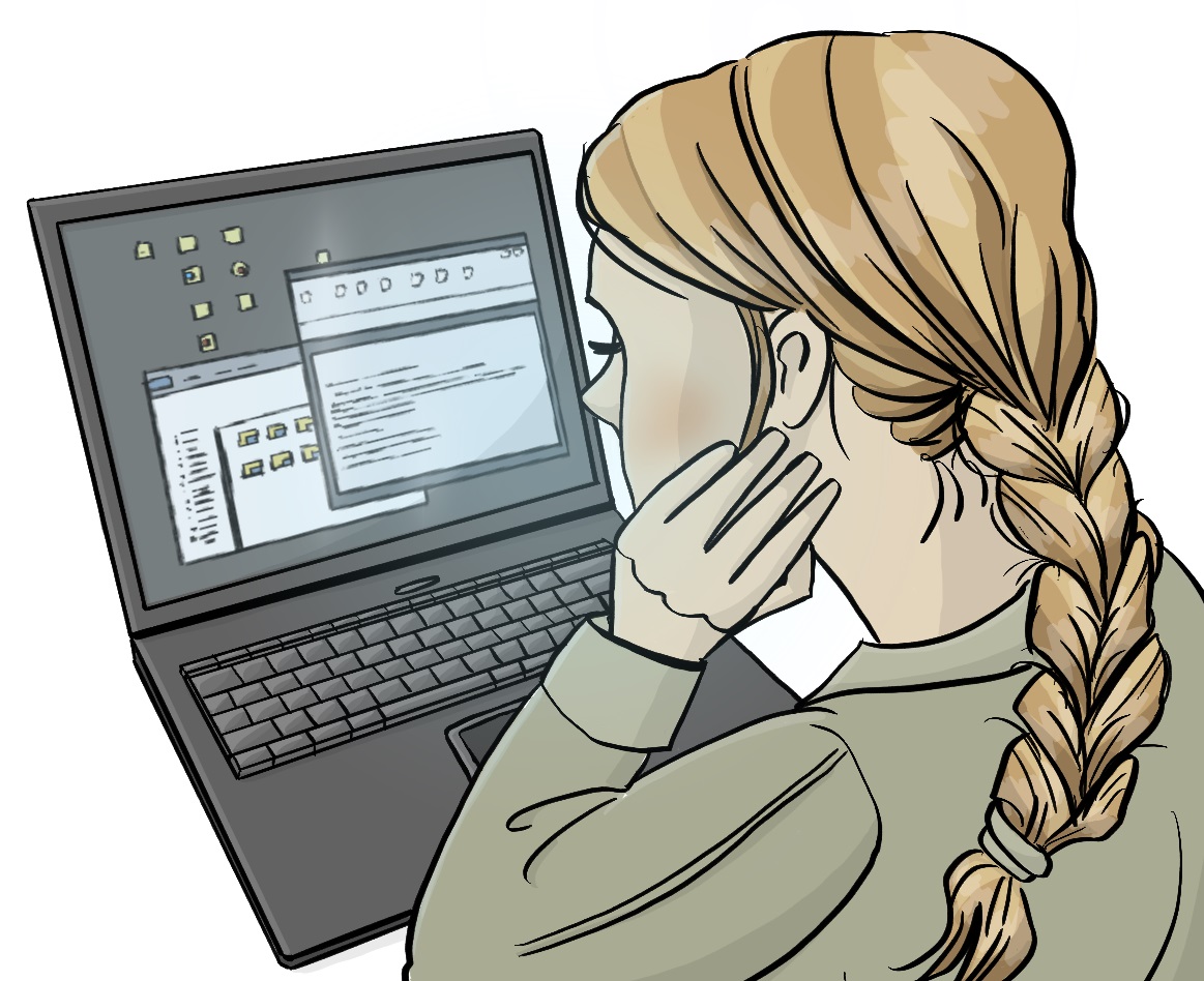Eine Frau schaut auf den Monitor eines Laptops