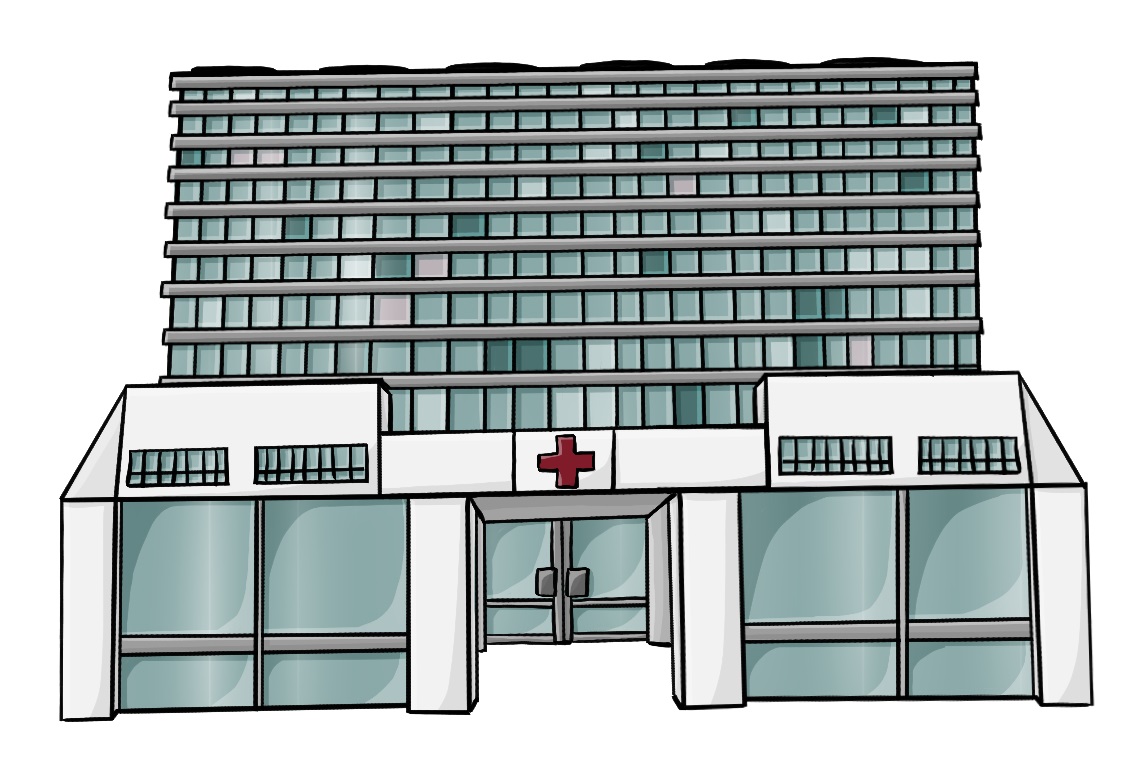 Ein Gebäude mit einem roten Kreuz als Symbol für ein Krankenhaus