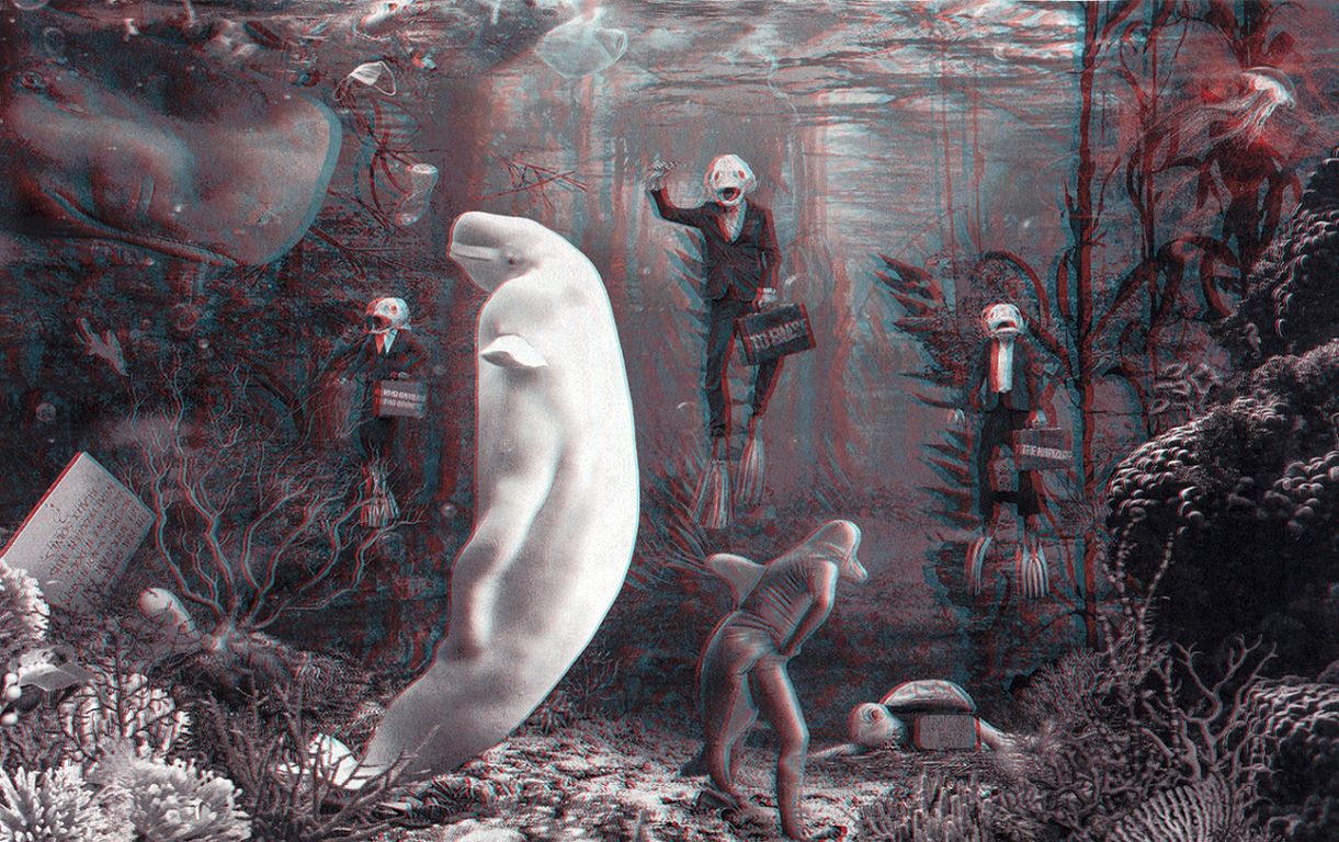 Schwarz Weiss Bild mit weißem Wal