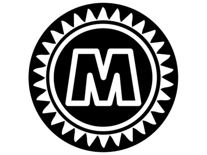 Logo des Mojo Clubs: Ein M umgeben von einem Kreis mit Zacken