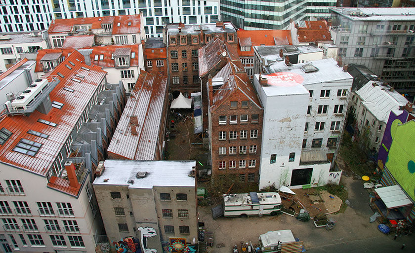 Gängeviertel, Winter 2012, Blick von der Speckstraße Richtung Valentinskamp