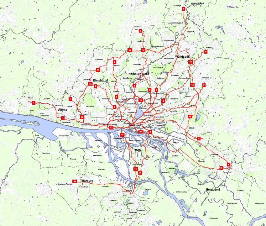 Maßnahmen im Netz der Velorouten in Hamburg von 2007 bis 2012