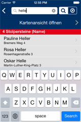 Stolpersteine Hamburg App Liste und Suche