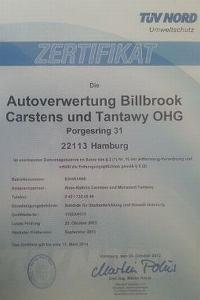 TÜV-Zertifikat für Altautoentsorgung