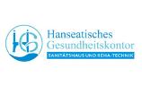 Blauer Firmenname mit kreisförmigem Logo mit den Buchstaben HG