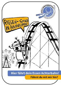 Comiczeichung: Achterbahn mit Koch der ruft Riesen-Spaß in Hamburg