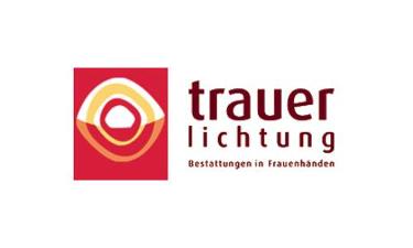 Dunkelroter Firmenname mit rotem Logo mit gelb/weiß/orangen Kreis