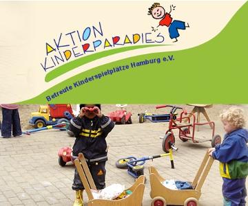 Aktion Kinderparadies e.V. - Logo und spielende Kinder
