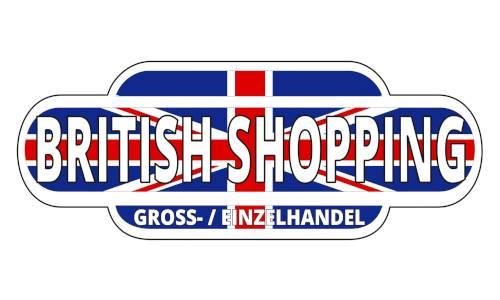 Logo mit weißem Firmenname und britischer Flagge