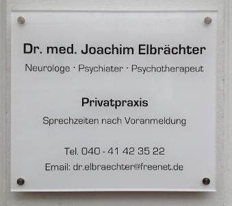 Dr. med. Joachim Elbrächter - Schild mit Adressdaten