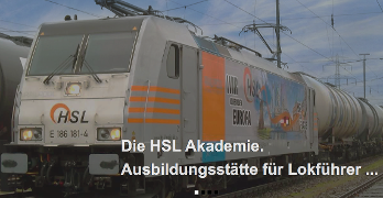 HSL Akademie GmbH - Ausbildungstätte für Lokführer, Bahn im Hintergrund