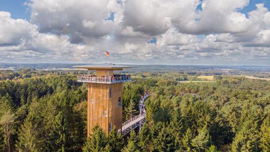 Höchster Baumwipfelpfad Norddeutschlands, Holzturm mit Aussicht über die Landschaft
