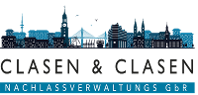 Clasen & Clasen Nachlassverwaltung Logo, schwarzeblaue Skyline von Hamburg und Firmenname