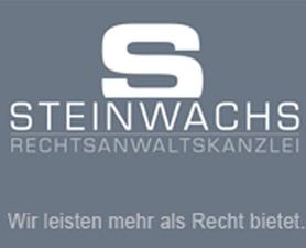 Logo der STEINWACHS ANWALTSKANZLEI - weißer Schriftzug auf grauem Hintergrund
