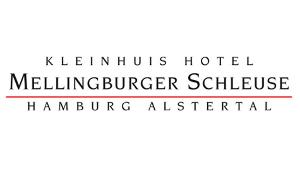 KLEINHUIS HOTEL & RESTAURANT MELLINGBURGER SCHLEUSE - Logo mit schwarzem Schriftzug und roter Linie