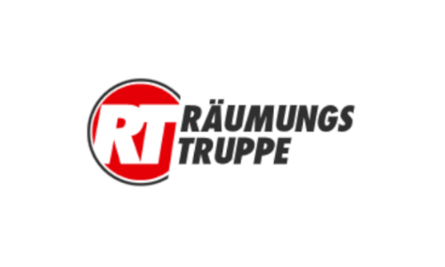 Rotes kreisförmiges Logo mit der Inschrift RT und dem schwarzen Schriftzug Räumungstruppe Hamburg 
