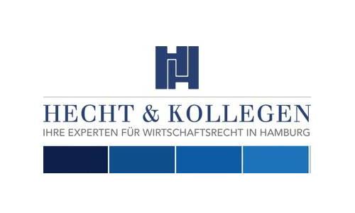 Blauer Schriftzug mit Firmenname, darüber zwei Hs und darunter vier verschiedene Blautöne