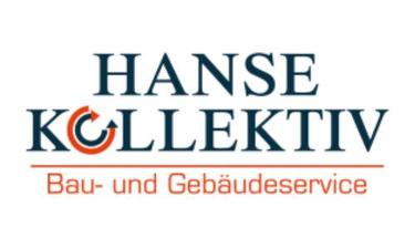 Blau/Orangener Firmenschriftzug Hanse Kollektiv Bau- und Gebäudeservice, wobei das O durch Pfeile dargestellt wird