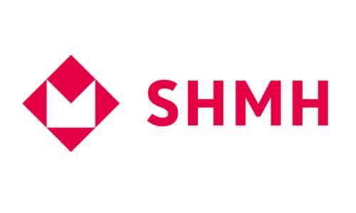 Magentafarbener Schriftzug SHMH mit Quadratischem Logo daneben